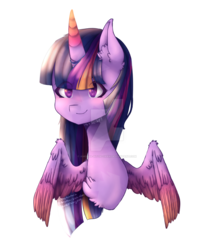 Size: 1024x1195 | Tagged: safe, artist:amoeba-bitch-chan, twilight sparkle, alicorn, pony, g4, bust, cute, female, rainbow power, simple background, solo, transparent background, twiabetes, twilight sparkle (alicorn), watermark