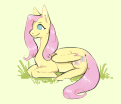 Size: 1386x1188 | Tagged: safe, artist:bebbies, fluttershy, pegasus, pony, g4, female, mare, no pupils, prone, smiling, solo