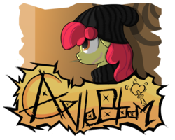 Size: 1150x920 | Tagged: safe, artist:hc0, apple bloom, earth pony, pony, g4, beanie, female, filly, foal, graffiti, hat, scar, simple background, solo, toothpick, transparent background