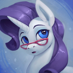 Size: 800x801 | Tagged: safe, artist:rodrigues404, rarity, pony, unicorn, g4, bust, female, glasses, mare, open mouth, solo