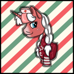 Size: 1024x1024 | Tagged: safe, artist:aurasinchaser, oc, oc only, oc:nurse red, pony, unicorn, abstract background, bust, clothes, female, mare, solo