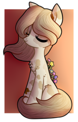 Size: 1685x2620 | Tagged: safe, artist:astralblues, oc, oc only, earth pony, pony, eyes closed, female, flower, mare, sitting, solo