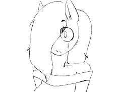 Size: 550x400 | Tagged: safe, artist:inuyuru, fluttershy, anthro, g4, animated, blinking, bust, clothes, ear fluff, female, grayscale, hair over one eye, monochrome, solo, strapless