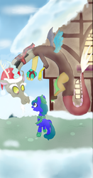 Size: 1652x3144 | Tagged: safe, artist:mr100dragon100, discord, g4, christmas, female, filly, hearts warming day, holiday, present, snow