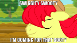 Size: 600x338 | Tagged: safe, edit, edited screencap, screencap, bright mac, burnt oak, pear butter, earth pony, pony, g4, the perfect pear, animated, butt, butt shake, caption, cute, dat ass, dirty thoughts, eyes on the prize, female, floppy ears, gif, gif with captions, golden boy, gritted teeth, image macro, kintaro, lemme smash, looking at butt, looking down, male, mare, meme, mouth hold, open mouth, pearabetes, pervert, plot, ponytail, running, smiling, smirk, stallion, swiggity swooty, wide eyes, windswept mane