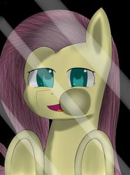 Size: 900x1209 | Tagged: safe, artist:ponywithautname, fluttershy, pegasus, pony, g4, against glass, colored pupils, creepy, female, glass, mare, open mouth, solo, underhoof