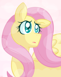 Size: 2000x2500 | Tagged: safe, artist:starstruckmana, fluttershy, pegasus, pony, g4, female, floppy ears, high res, looking back, mare, sad, signature, simple background, solo, worried
