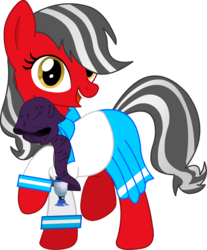 Size: 1637x1975 | Tagged: safe, artist:darktailsko, oc, oc only, oc:ms.rosey, earth pony, pony, 2018 community collab, derpibooru community collaboration, clothes, female, lantern, mare, needs more saturation, plushie, school uniform, simple background, smiling, solo, the town that feared nightfall, transparent background