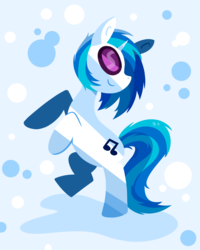 Size: 2000x2500 | Tagged: safe, artist:starstruckmana, dj pon-3, vinyl scratch, pony, unicorn, g4, abstract background, dancing, female, high res, looking back, mare, rearing, signature, smiling, solo