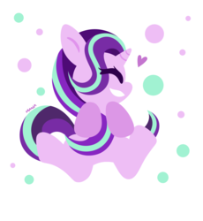 Size: 1177x1280 | Tagged: safe, artist:starstruckmana, starlight glimmer, pony, unicorn, g4, abstract background, cute, eyes closed, female, glimmerbetes, happy, heart, lineless, looking sideways, mare, signature, sitting, smiling, solo