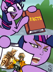 Size: 760x1015 | Tagged: safe, artist:quarium edits, twilight sparkle, alicorn, pony, g4, crossing the memes, dio brando, ed edd n eddy, exploitable, exploitable meme, female, it was me, jojo's bizarre adventure, jonathan joestar, meme, solo, stand, stardust cusaders, the world, twilight sparkle (alicorn), twilight's fact book, za warudo