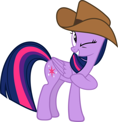 Size: 4382x4500 | Tagged: safe, artist:slb94, twilight sparkle, alicorn, pony, g4, once upon a zeppelin, absurd resolution, cowboy hat, female, hat, mare, one eye closed, simple background, solo, stetson, transparent background, twilight sparkle (alicorn), vector, wink