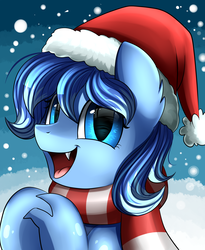 Size: 1446x1764 | Tagged: safe, artist:pridark, oc, oc only, pony, christmas, clothes, female, hat, holiday, mare, santa hat, scarf, snow, snowfall, solo
