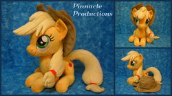 Size: 3600x2000 | Tagged: safe, artist:bluedragonflyplush, applejack, earth pony, pony, g4, applejack's hat, cowboy hat, female, hat, high res, irl, mare, plushie, prone, sitting, solo