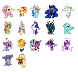 Size: 2500x2300 | Tagged: safe, artist:rinioshi, applejack, coco pommel, derpy hooves, fluttershy, lyra heartstrings, maud pie, nightmare moon, pinkie pie, queen chrysalis, rainbow dash, rarity, spitfire, starlight glimmer, sunset shimmer, tree hugger, trixie, twilight sparkle, earth pony, pony, g4, bible, big ears, bust, clock, female, good heavens look at the time, halo, high res, it's high noon, mare, meme, one eye closed, pinkamena diane pie, portrait, suddenly hands, upside down, wink