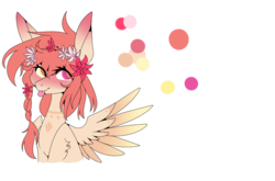 Size: 900x593 | Tagged: safe, artist:hyshyy, oc, oc only, oc:lillian flame, pegasus, pony, bust, female, floral head wreath, flower, mare, portrait, solo, tongue out