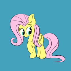 Size: 1200x1200 | Tagged: safe, artist:amethystcutey, fluttershy, pegasus, pony, g4, female, folded wings, looking away, mare, raised hoof, simple background, solo, standing
