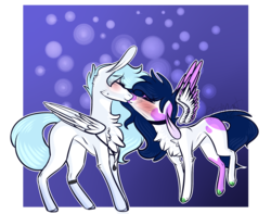 Size: 2928x2307 | Tagged: safe, artist:sweetmelon556, oc, oc only, oc:feather cloud, oc:morana, pegasus, pony, blushing, female, high res, kissing, mare, multicolored hair