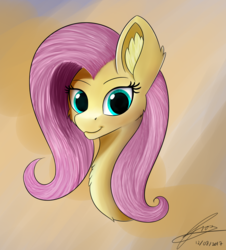 Size: 1856x2056 | Tagged: safe, artist:lunar froxy, fluttershy, g4, abstract background, bust, female, mare, simple background, smiling, solo