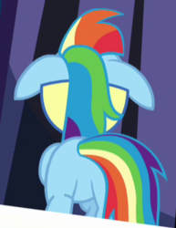 Size: 275x356 | Tagged: safe, screencap, rainbow dash, pegasus, pony, g4, wonderbolts academy, butt, cropped, female, floppy ears, mare, plot, solo