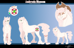 Size: 1800x1157 | Tagged: safe, artist:bijutsuyoukai, oc, oc only, oc:ambrosia bloom, earth pony, pony, female, hat, magical lesbian spawn, mare, offspring, parent:applejack, parent:nurse redheart, parents:appleheart, reference sheet, solo