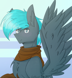 Size: 2068x2240 | Tagged: safe, artist:littlecactusik, oc, oc only, oc:alternate, pegasus, pony, abstract background, clothes, high res, male, scarf, stallion