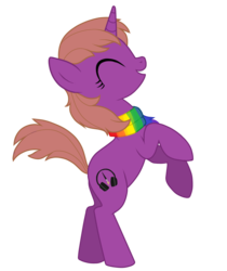 Size: 700x833 | Tagged: safe, artist:f2u-mlp-vectors, oc, oc only, oc:kclar, pony, unicorn, clothes, eyes closed, female, happy, headphones, horn, mare, rearing, scarf, simple background, solo, transparent background, unicorn oc