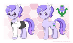 Size: 1500x900 | Tagged: safe, artist:jdan-s, oc, oc only, oc:doctor violet, pony, unicorn, bow, business suit, businessmare, clothes, cute, cutie mark, female, glasses, lab coat, mare, ocbetes, ponytail, ribbon, skirt, skirt suit, solo, suit