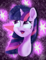 Size: 1600x2108 | Tagged: safe, artist:grayworldcorporation, twilight sparkle, pony, g4, bust, cutie mark, face, female, mare, open mouth, portrait, smiling, solo