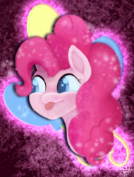 Size: 1600x2108 | Tagged: safe, artist:grayworldcorporation, pinkie pie, earth pony, pony, g4, blurry, bust, cutie mark, face, female, mare, portrait, solo, tongue out