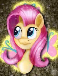 Size: 1600x2108 | Tagged: safe, artist:grayworldcorporation, fluttershy, pegasus, pony, g4, blurry, bust, cutie mark, face, female, mare, portrait, solo