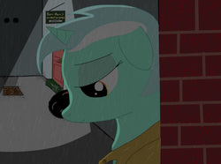 Size: 1101x817 | Tagged: safe, artist:dafiltafish, lyra heartstrings, pony, unicorn, g4, female, implied shipping, mare, rain, sad, solo