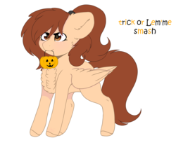 Size: 1959x1621 | Tagged: safe, artist:doux-ameri, oc, oc only, oc:candy-chan, pegasus, pony, female, halloween, holiday, lemme smash, mare, mouth hold, pumpkin bucket, simple background, solo, transparent background, trick or treat