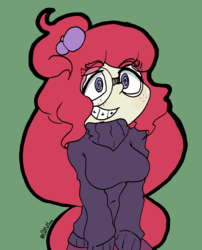 Size: 2336x2891 | Tagged: safe, artist:flan, moondancer, equestria girls, g4, adorkable, clothes, cute, dancerbetes, dork, equestria girls-ified, female, glasses, green background, high res, long hair, simple background, smiling, solo, sweater