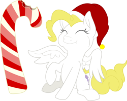 Size: 3135x2500 | Tagged: safe, artist:theshadowstone, surprise, pegasus, pony, g1, candy, candy cane, christmas, food, hat, high res, holiday, raised hoof, santa hat, simple background, sitting, transparent background