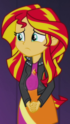 Size: 340x600 | Tagged: safe, edit, edited screencap, screencap, sunset shimmer, comic:a new change, equestria girls, g4, my little pony equestria girls: rainbow rocks, clothes, female, jacket, leather jacket, pregnant, pregnant edit, solo