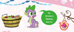 Size: 1429x627 | Tagged: safe, pinkie pie, spike, dragon, g4, apple, basket, book, cupcake, elements of harmony vol. ii, food, guidebook, pinkamena diane pie