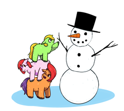 Size: 857x763 | Tagged: safe, artist:bluefluff, fluffy pony, pony, carrot, food, generic pony, hat, hugbox, snowman, top hat, winter