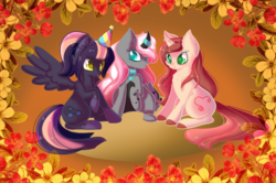 Size: 1058x701 | Tagged: safe, artist:miniaru, oc, oc only, pegasus, pony, unicorn, female, mare, trio