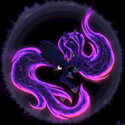 Size: 700x700 | Tagged: safe, artist:equum_amici, artist:php117, edit, princess luna, alicorn, pony, g4, animated, cinemagraph, collaboration, crown, eclipse, female, flying, jewelry, lidded eyes, long mane, long tail, mare, regalia, solo, spread wings, wings