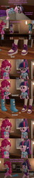 Size: 1920x9720 | Tagged: safe, artist:red4567, pinkie pie, rainbow dash, sci-twi, twilight sparkle, equestria girls, g4, 3d, absurd resolution, angry, ball, bed, bill dauterive, comic, dale gribble, glasses, hank hill, king of the hill, source filmmaker, this will end in pain, this will not end well