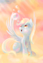 Size: 617x900 | Tagged: safe, alternate version, artist:tsitra360, derpy hooves, pegasus, pony, g4, animated, bubble, cloud, cute, derpabetes, female, mare, smiling, solo