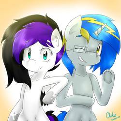 Size: 960x960 | Tagged: safe, artist:chikiz65, oc, oc only, pegasus, pony, unicorn, colored, shade, signature, simple background