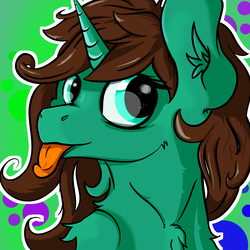 Size: 2000x2000 | Tagged: safe, artist:chai tea, oc, oc only, chest fluff, ear fluff, green, high res, solo, tongue out