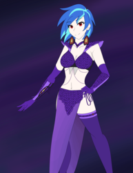 Size: 2550x3300 | Tagged: safe, artist:jonfawkes, artist:moonred4000, dj pon-3, vinyl scratch, arbok, human, g4, breasts, clothes, collaboration, cosplay, costume, evening gloves, female, gloves, high res, humanized, loincloth, long gloves, looking at you, pokémon, red eyes, smiling, solo