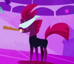 Size: 418x357 | Tagged: safe, screencap, tempest shadow, pony, g4, my little pony: the movie, blindfold, cropped, female, mare, pointy ponies, solo, stick