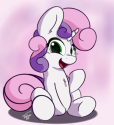 Size: 4551x5000 | Tagged: dead source, safe, artist:tg1117, sweetie belle, pony, unicorn, g4, absurd resolution, chest fluff, cute, diasweetes, female, filly, open mouth, raised hoof, sitting, smiling, solo