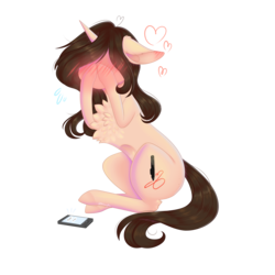 Size: 3000x3000 | Tagged: safe, artist:ohhoneybee, oc, oc only, oc:klo, pony, unicorn, blushing, cellphone, female, high res, mare, phone, simple background, solo, transparent background