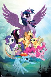 Size: 1002x1506 | Tagged: safe, artist:joy-ang, applejack, fluttershy, pinkie pie, rainbow dash, rarity, spike, twilight sparkle, alicorn, dragon, earth pony, pegasus, pony, unicorn, my little pony: the movie, the art of my little pony: the movie, female, friendship, mane seven, mane six, mare, merchandise, my little pony logo, twilight sparkle (alicorn)