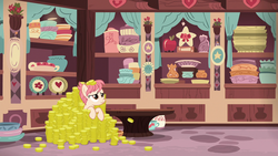 Size: 1280x720 | Tagged: safe, screencap, raspberry vinaigrette, earth pony, pony, discordant harmony, g4, my little pony: friendship is magic, bits, coin, female, mare, money, solo